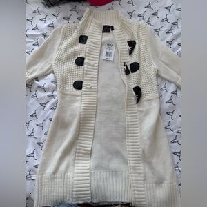 Take Out White Knit Cardigan with Black Toggles